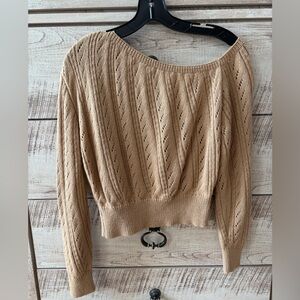 Off the shoulder. Elegant Tan Women's Sweater